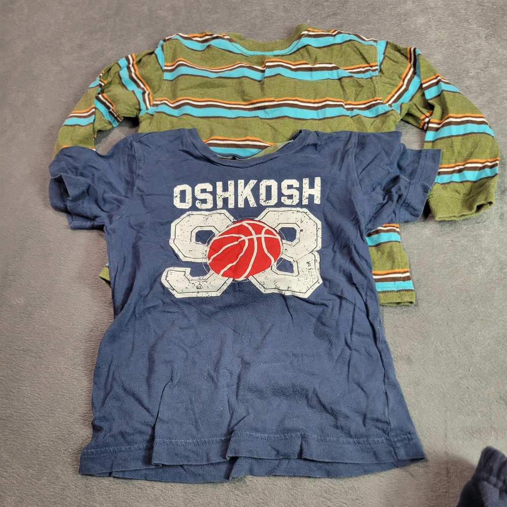 OshKosh Old Navy Shirts Boys 4T Blue Green Basketball Striped Tee Lot 2pc Sporty